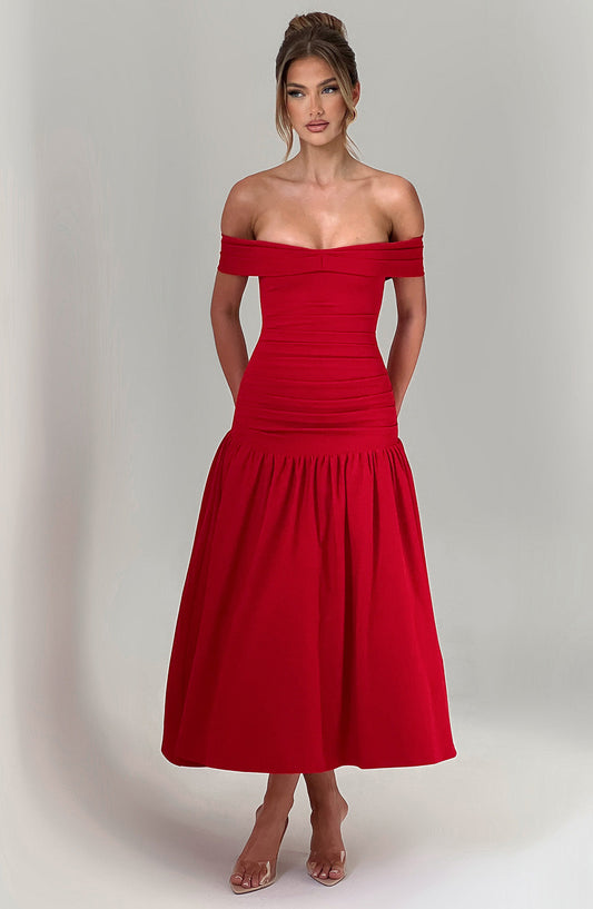 WILHELMINA MIDAXI DRESS - RED